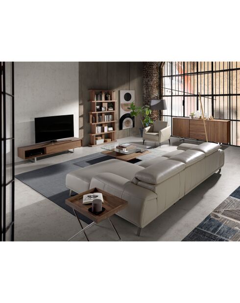 Meuble TV avec double tiroir. noyer/argenté - 180x44x39 cm