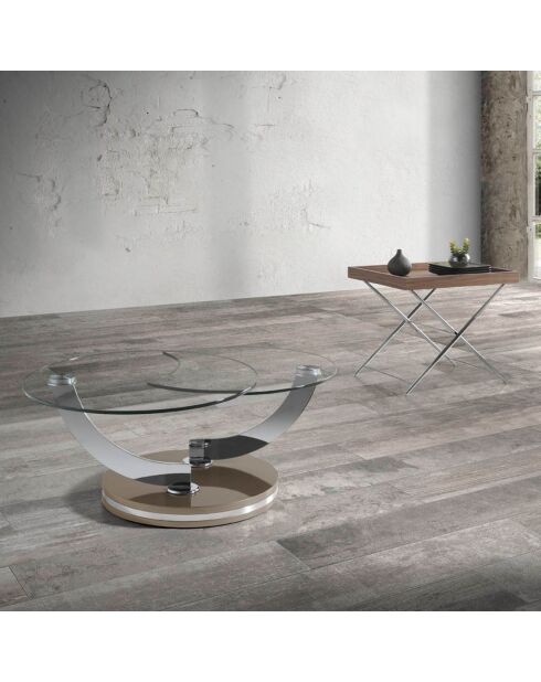 Table d'appoint noyer/argenté - 61x48x51 cm