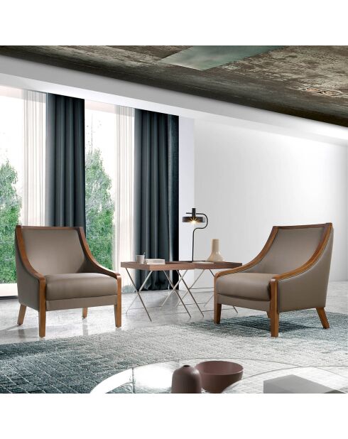 Table d'appoint noyer/argenté - 61x48x51 cm