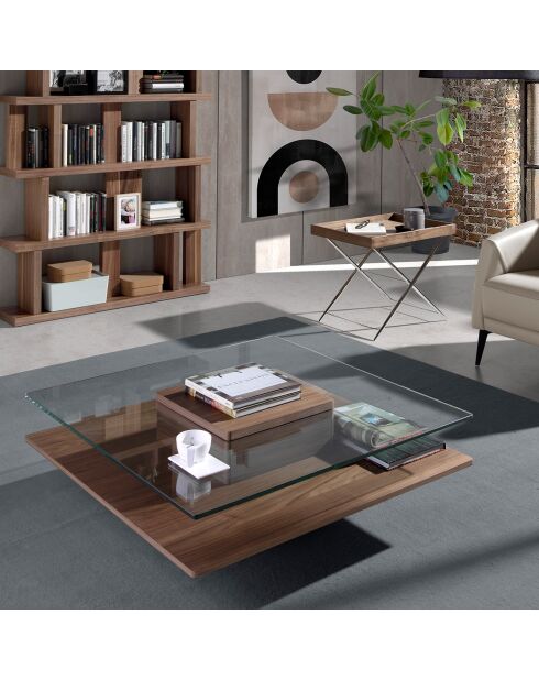 Table d'appoint noyer/argenté - 61x48x51 cm