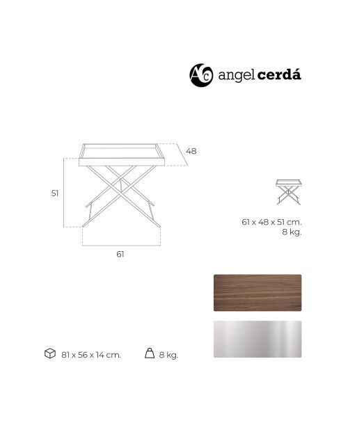 Mesa auxiliar en nogal/plata - 61x48x51 cm