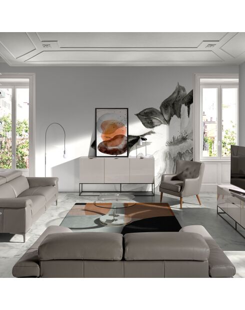 Fauteuil en cuir avec dossier gris/noyer - 75x80x89 cm