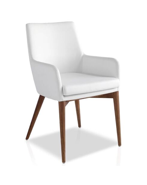 Eetkamerstoel van imitatieleer met armleuningen wit/walnoot - 57x64x88 cm