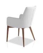 Chaise de salle à manger similicuir avec accoudoirs blanc/noyer  - 57x64x88 cm