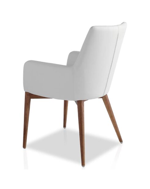 Chaise de salle à manger similicuir avec accoudoirs blanc/noyer  - 57x64x88 cm