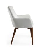 Chaise de salle à manger similicuir avec accoudoirs blanc/noyer  - 57x64x88 cm