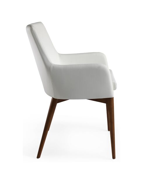 Chaise de salle à manger similicuir avec accoudoirs blanc/noyer  - 57x64x88 cm