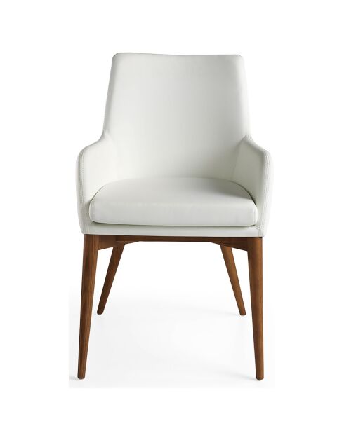 Chaise de salle à manger similicuir avec accoudoirs blanc/noyer  - 57x64x88 cm