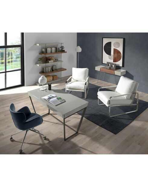 Fauteuil similicuir crème/argenté - 67x100x89 cm