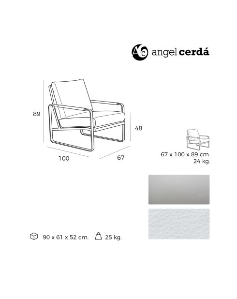 Fauteuil similicuir crème/argenté - 67x100x89 cm