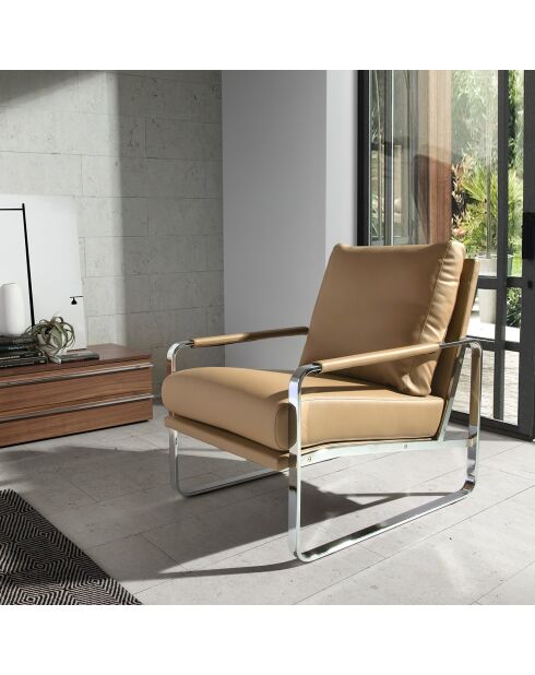 Fauteuil similicuir vison/argenté - 67x100x89 cm