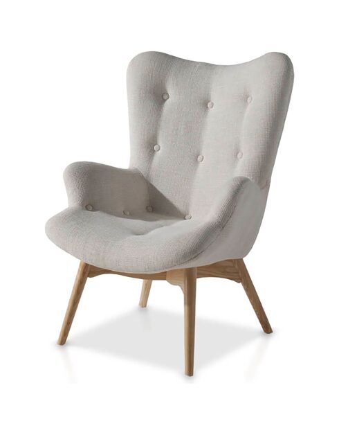 Fauteuil tapissé avce capiton gris/noyer - 70x80x92 cm