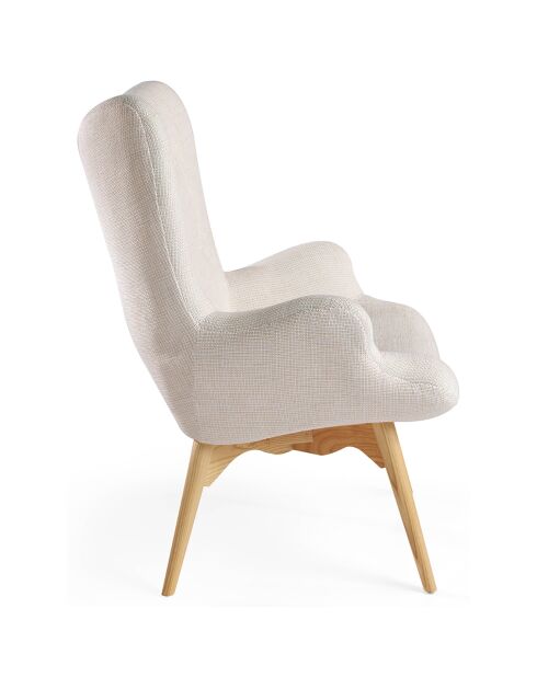 Fauteuil tapissé avce capiton gris/noyer - 70x80x92 cm