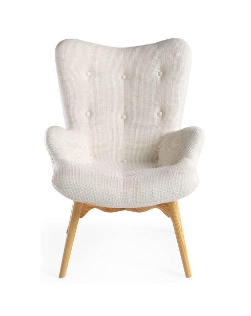 Fauteuil tapissé avce capiton gris/noyer - 70x80x92 cm