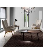 Fauteuil tapissé avce capiton gris/noyer - 70x80x92 cm