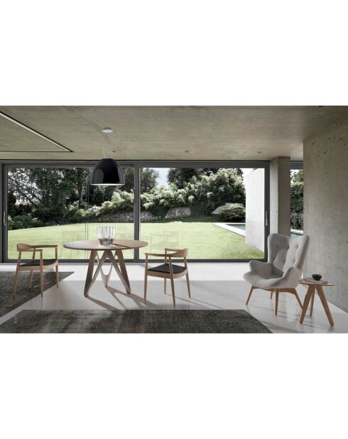 Fauteuil tapissé avce capiton gris/noyer - 70x80x92 cm