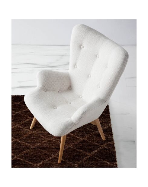 Fauteuil tapissé avce capiton gris/noyer - 70x80x92 cm