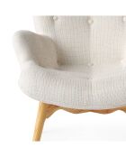 Fauteuil tapissé avce capiton gris/noyer - 70x80x92 cm