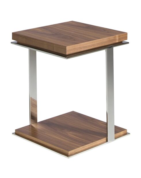 Table d'angle 2 plateaux noyer/argenté  - 45x45x55 cm