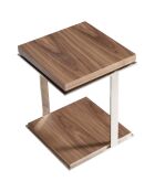 Table d'angle 2 plateaux noyer/argenté  - 45x45x55 cm