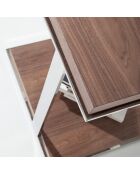 Table d'angle 2 plateaux noyer/argenté  - 45x45x55 cm