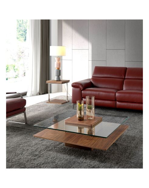 Table d'angle 2 plateaux noyer/argenté  - 45x45x55 cm