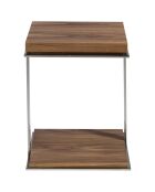 Table d'angle 2 plateaux noyer/argenté  - 45x45x55 cm