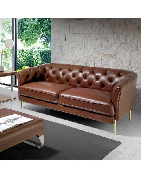 Canapés 2 places en Cuir cognac/doré - 188x94x75 cm