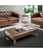 Table basse 2 tiroirs avec plateau en verre poli noyer/argenté - 120x70x34 cm
