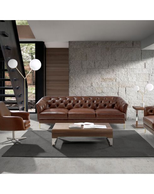 Tavolino a 2 cassetti con piano in vetro lucido noce/argento - 120x70x34 cm