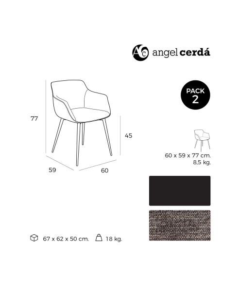 Fauteuil de salle à manger avec accoudoirs gris/noir - 60x59x77 cm
