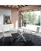 Table de salle à manger plateau en verre transparent/argenté - 120x120x75 cm