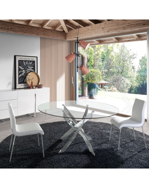 Mesa de comedor con tapa de cristal transparente/plateado - 120x120x75 cm