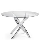 Table de salle à manger plateau en verre transparent/argenté - 120x120x75 cm