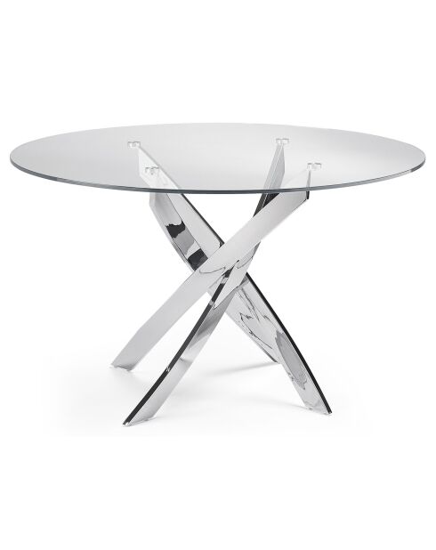 Mesa de comedor con tapa de cristal transparente/plateado - 120x120x75 cm