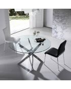 Table de salle à manger plateau en verre transparent/argenté - 120x120x75 cm