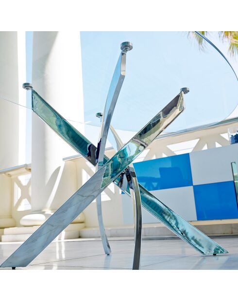 Esstisch mit transparenter/silberner Glasplatte - 140x140x75 cm