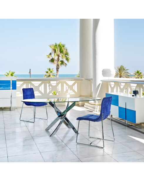 Esstisch mit transparenter/silberner Glasplatte - 140x140x75 cm