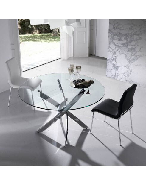 Esstisch mit transparenter/silberner Glasplatte - 140x140x75 cm