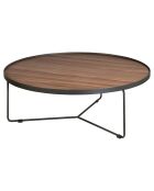 Table basse circulaire noyer/noir - 100x100x35 cm