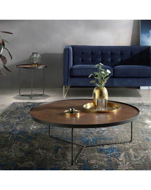 Table basse circulaire noyer/noir - 100x100x35 cm