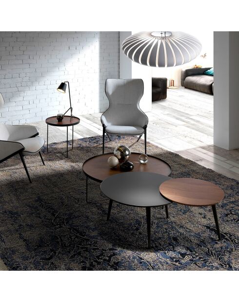 Tavolino circolare in noce/nero - 100x100x35 cm