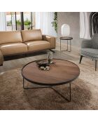 Table basse circulaire noyer/noir - 100x100x35 cm