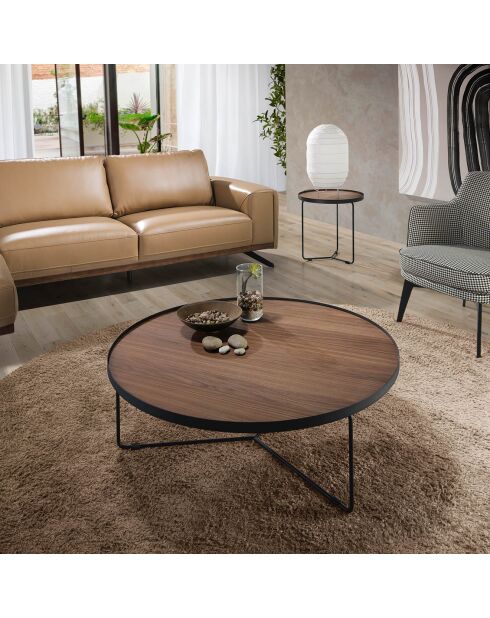 Table basse circulaire noyer/noir - 100x100x35 cm