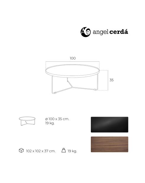 Table basse circulaire noyer/noir - 100x100x35 cm