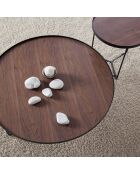 Table basse circulaire noyer/noir - 50x50x50 cm