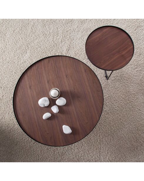 Runder Couchtisch aus Nussbaumholz/Schwarz - 100x100x35 cm
