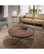 Table basse circulaire noyer/noir - 50x50x50 cm
