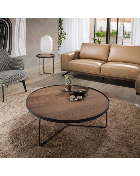 Table basse circulaire noyer/noir - 50x50x50 cm