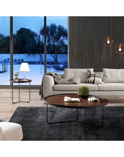 Table basse circulaire noyer/noir - 50x50x50 cm
